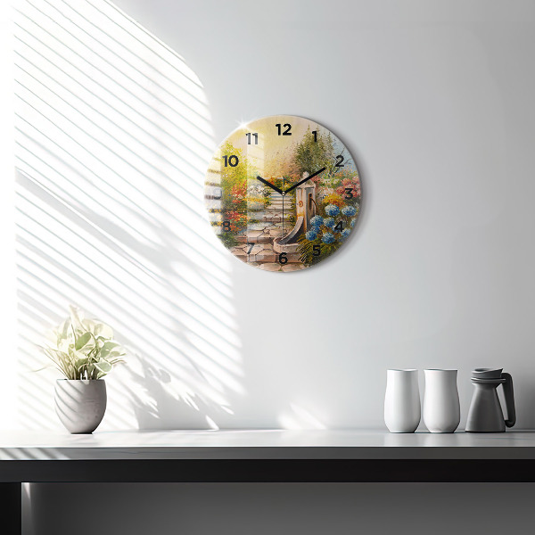 Round glass clock Oil composition in the forest