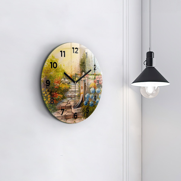 Round glass clock Oil composition in the forest