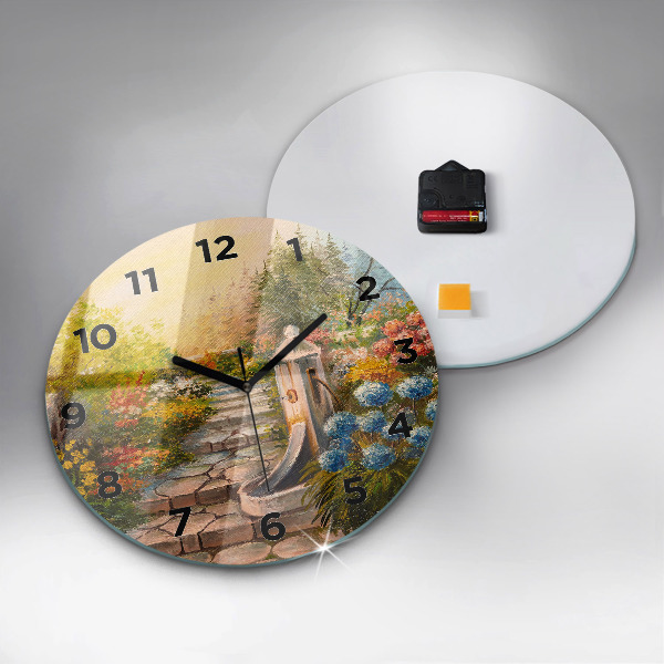 Round glass clock Oil composition in the forest