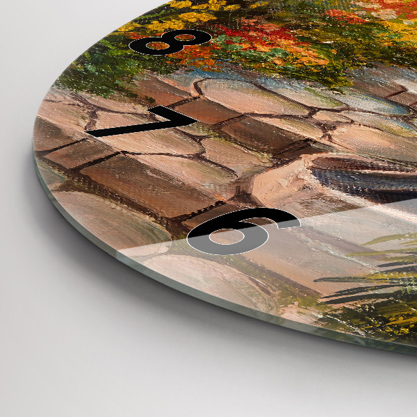 Round glass clock Oil composition in the forest