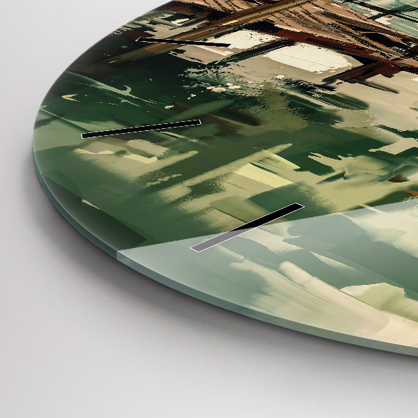 Round glass clock Fishing boats in the port