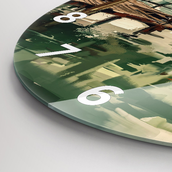 Round glass clock Fishing boats in the port
