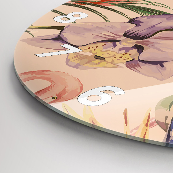 Round glass clock Tropical palm leaves