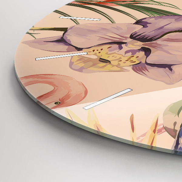 Round glass clock Tropical palm leaves