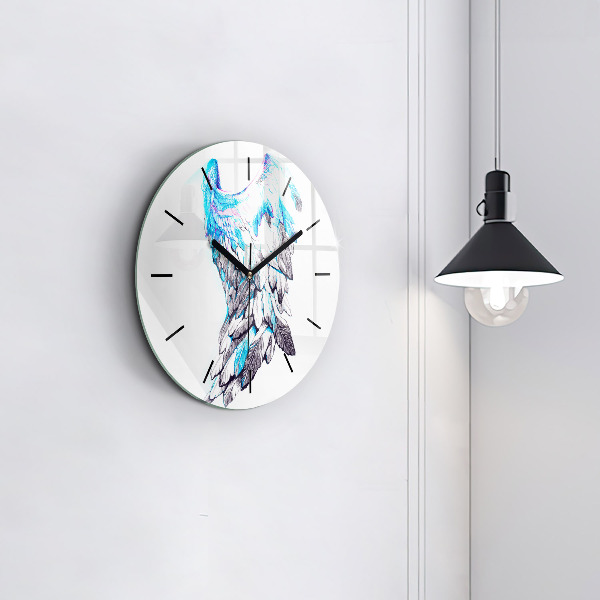 Round glass clock Imitation of bird wings
