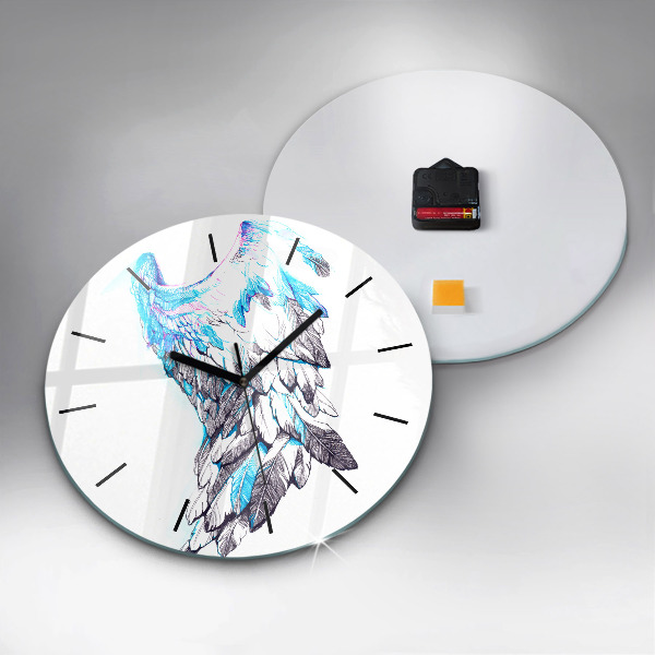 Round glass clock Imitation of bird wings