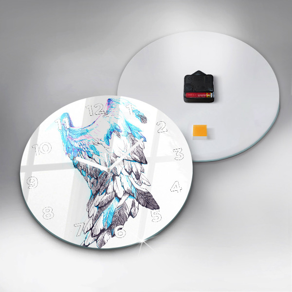 Round glass clock Imitation of bird wings
