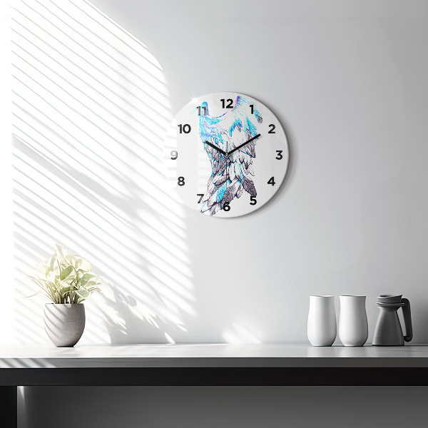 Round glass clock Imitation of bird wings