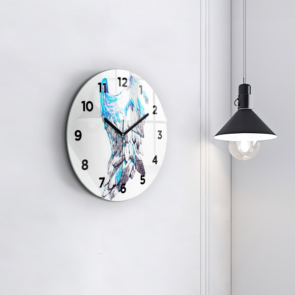 Round glass clock Imitation of bird wings