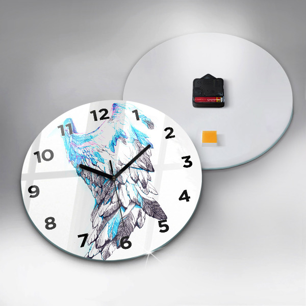 Round glass clock Imitation of bird wings