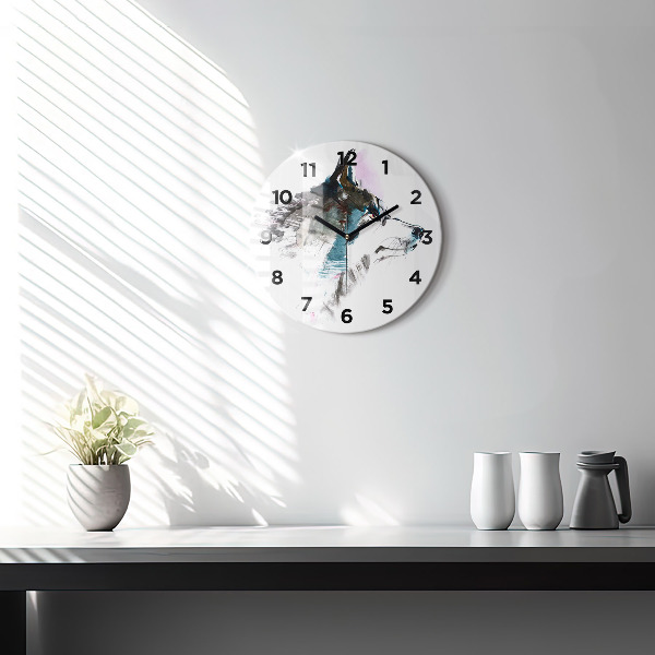 Round glass clock Painted Wolf Profile