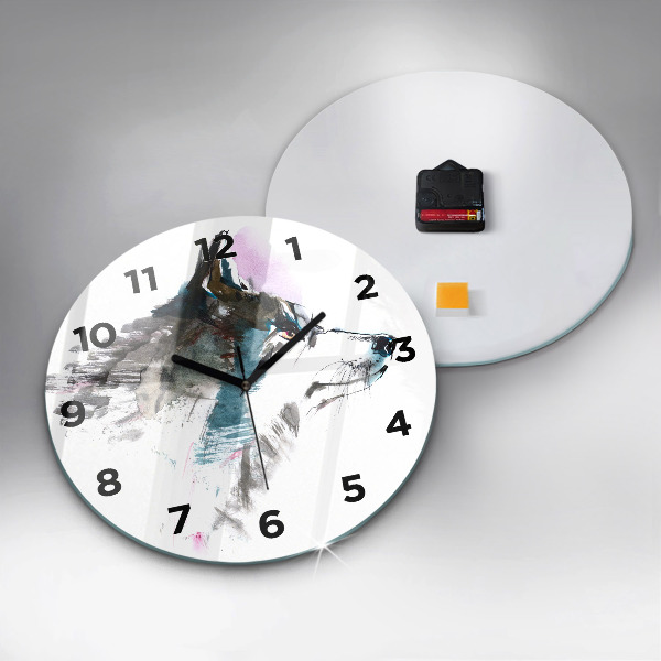 Round glass clock Painted Wolf Profile