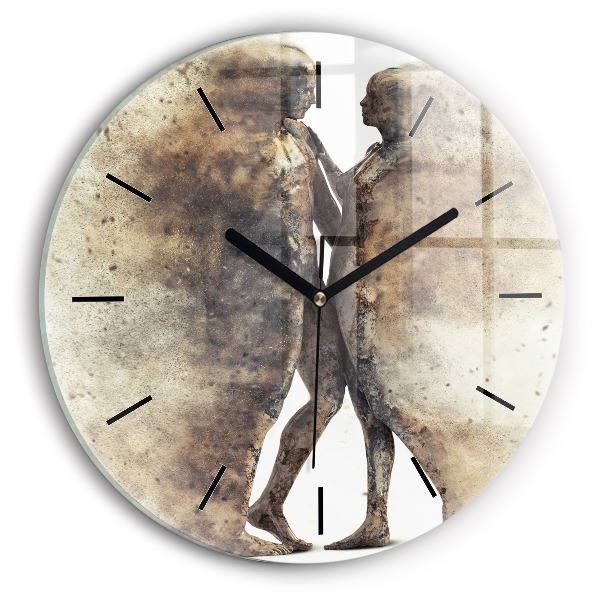 Round glass clock Abstract sand people