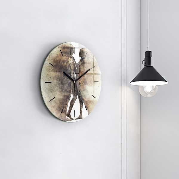 Round glass clock Abstract sand people