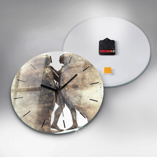 Round glass clock Abstract sand people