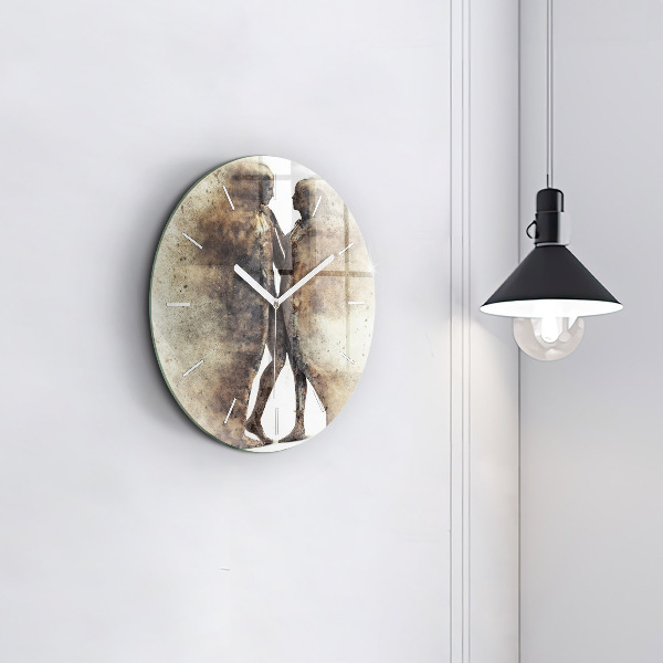 Round glass clock Abstract sand people