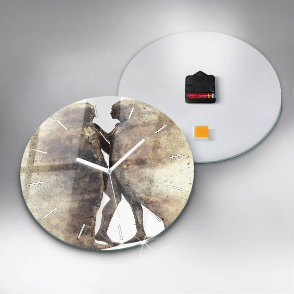 Round glass clock Abstract sand people