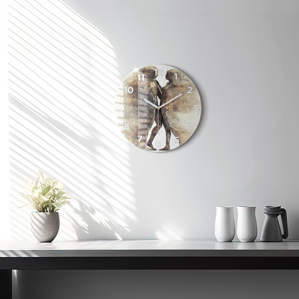 Round glass clock Abstract sand people