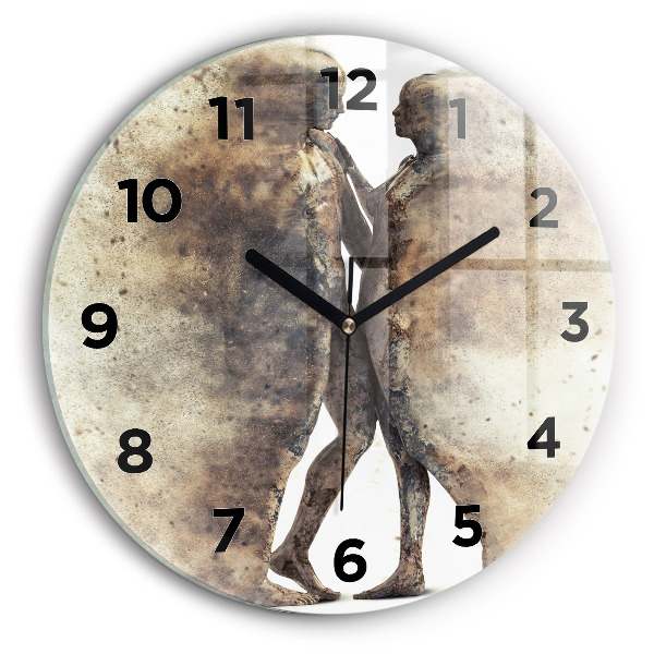Round glass clock Abstract sand people