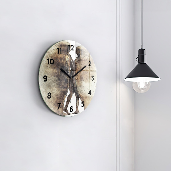 Round glass clock Abstract sand people
