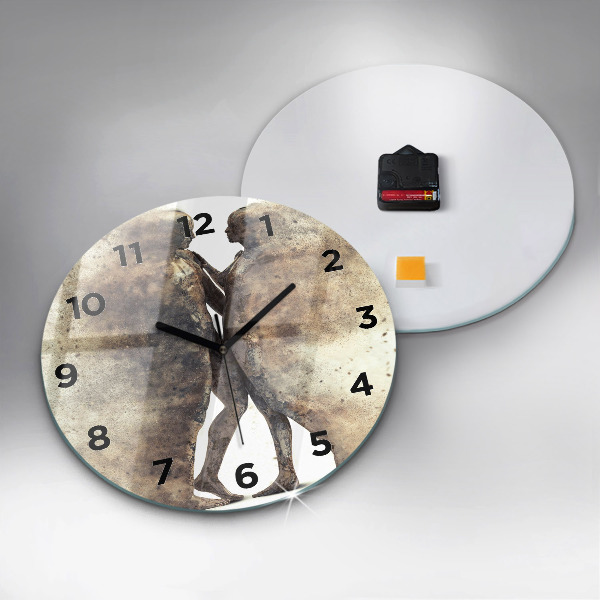 Round glass clock Abstract sand people