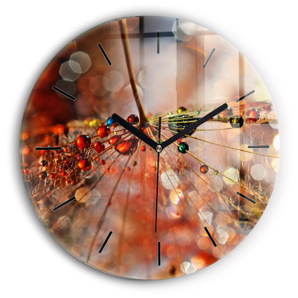 Round glass clock Dandelion with dew
