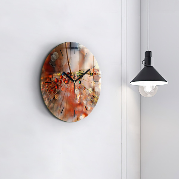 Round glass clock Dandelion with dew