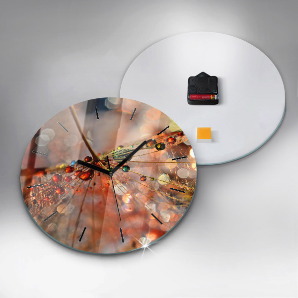 Round glass clock Dandelion with dew