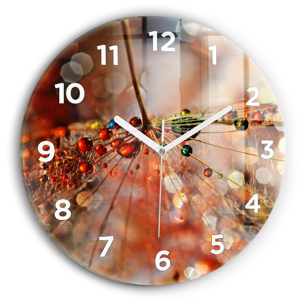 Round glass clock Dandelion with dew