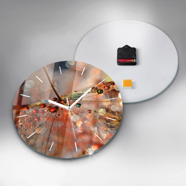 Round glass clock Dandelion with dew