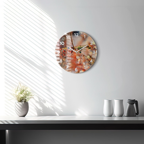 Round glass clock Dandelion with dew