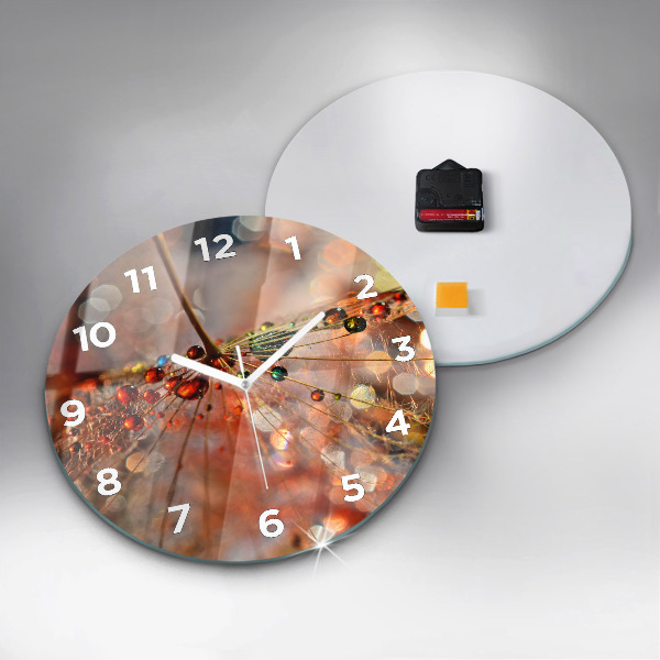 Round glass clock Dandelion with dew