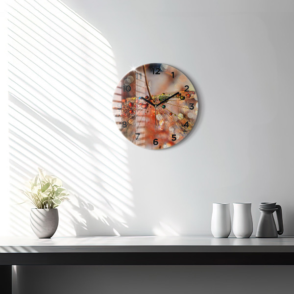 Round glass clock Dandelion with dew