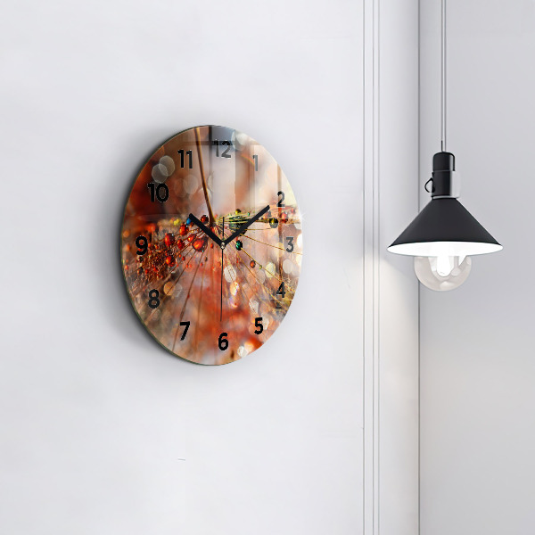 Round glass clock Dandelion with dew