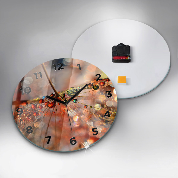 Round glass clock Dandelion with dew