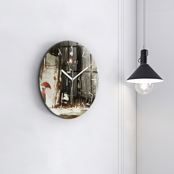 Round glass clock Woman on a rainy night