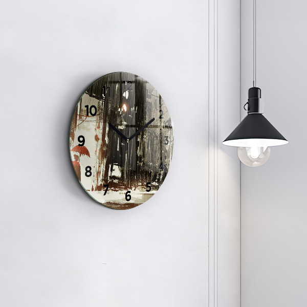 Round glass clock Woman on a rainy night