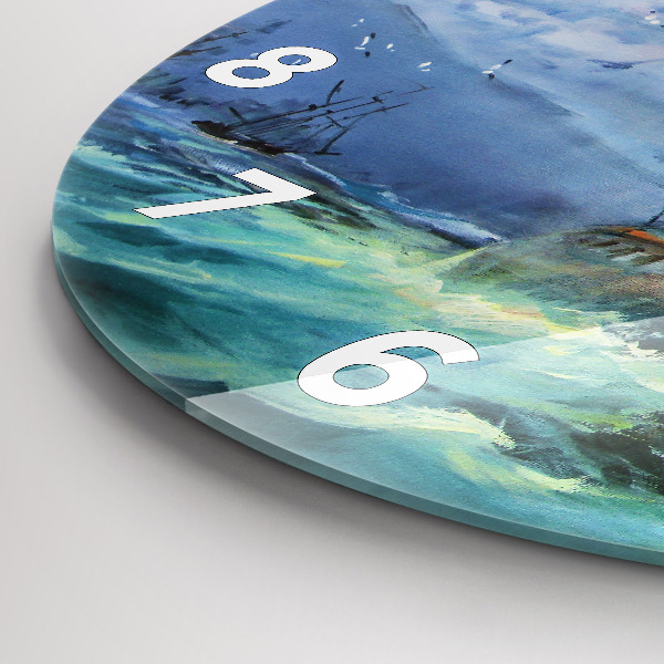Round glass clock A ship on the water