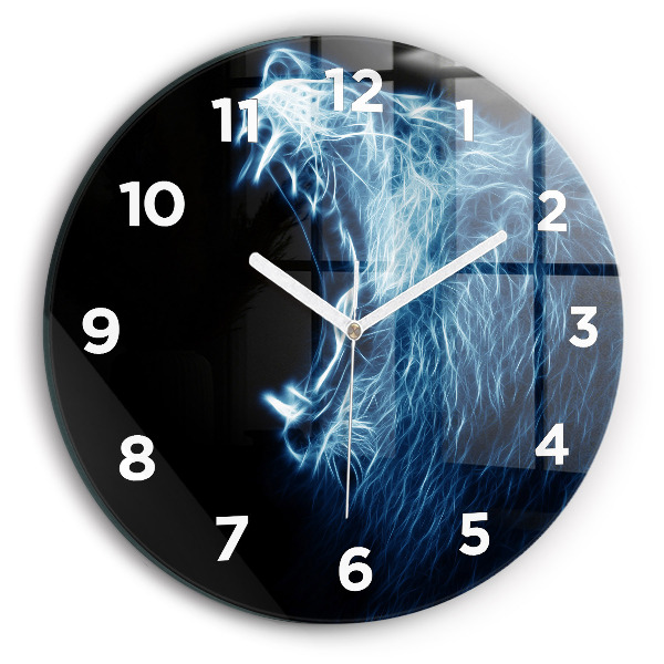 Round glass clock Wild lion
