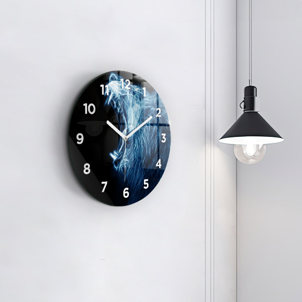 Round glass clock Wild lion