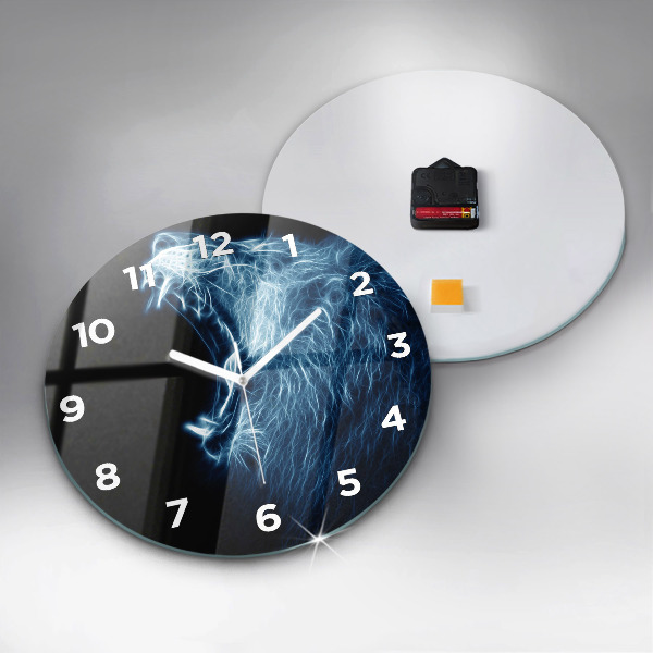Round glass clock Wild lion