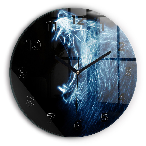 Round glass clock Wild lion