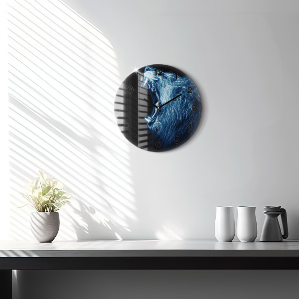 Round glass clock Wild lion