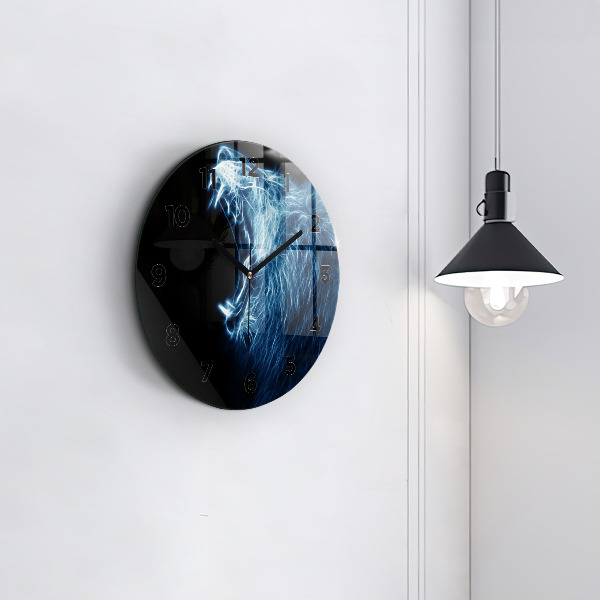 Round glass clock Wild lion