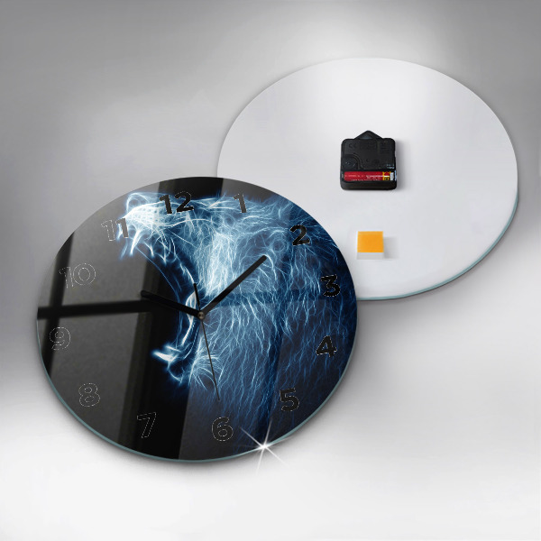 Round glass clock Wild lion