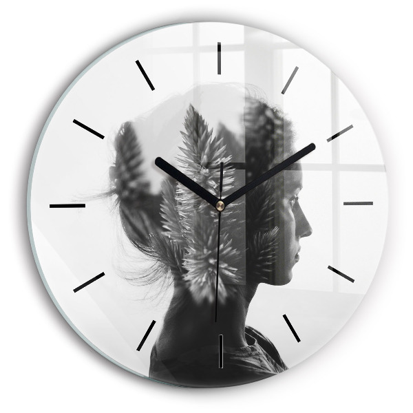 Round glass clock Portrait of a woman