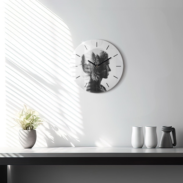 Round glass clock Portrait of a woman
