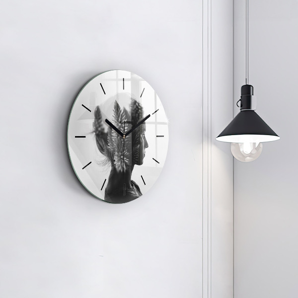 Round glass clock Portrait of a woman