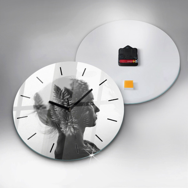 Round glass clock Portrait of a woman