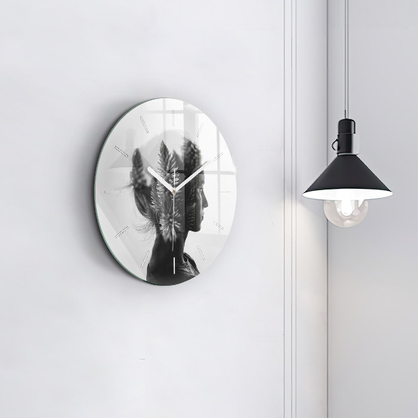 Round glass clock Portrait of a woman